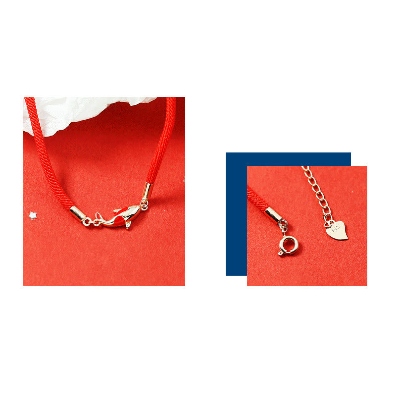Juego de pendientes y pulsera de cuerda roja con colgante de collar de pez Koi de cobre con Buddha Stones