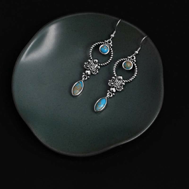 Pendientes colgantes de plata de ley 925 con diseño de gota de agua turquesa vintage