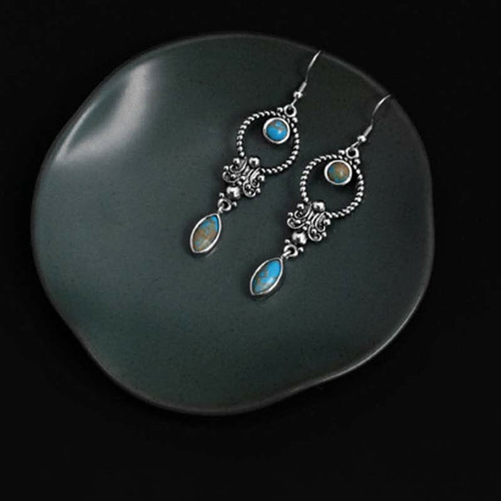 Pendientes colgantes de plata de ley 925 con diseño de gota de agua turquesa vintage