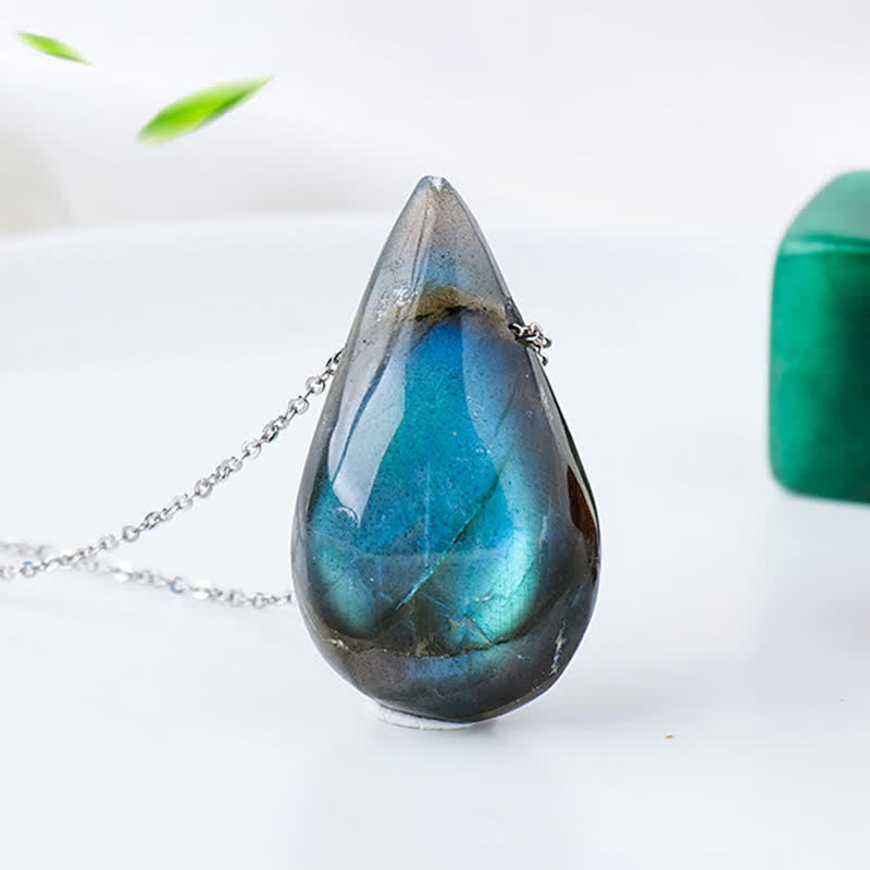 Colgante de collar curativo con soporte de gota de agua de labradorita de Buddha Stones - image 1
