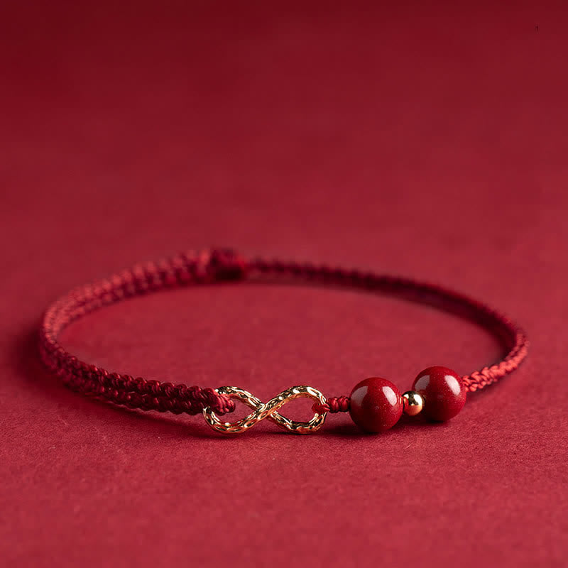 Pulsera tobillera con símbolo del infinito dorado y hilo rojo con bendición de cinabrio y Buddha Stones - image 2
