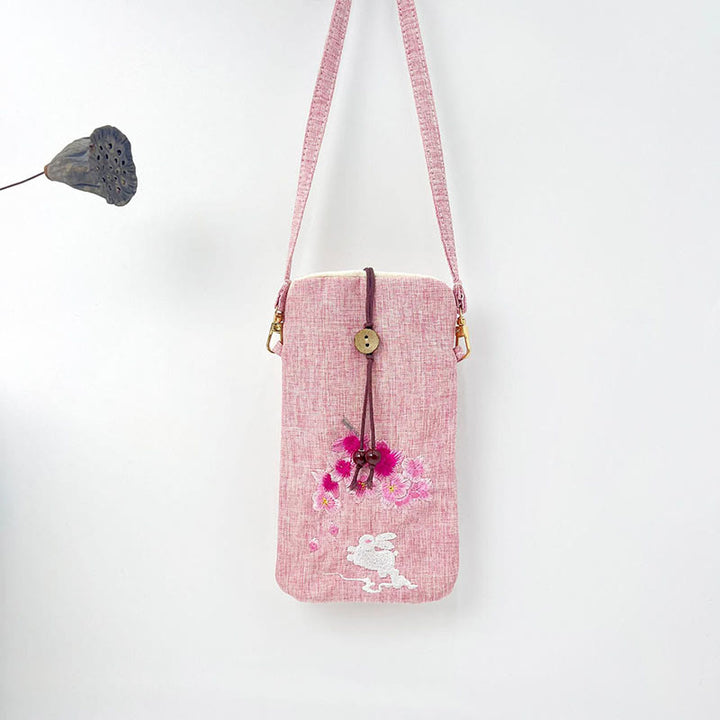 Buddha Stones, pequeñas flores bordadas, bolso de hombro, bolso para teléfono móvil, 11*20cm
