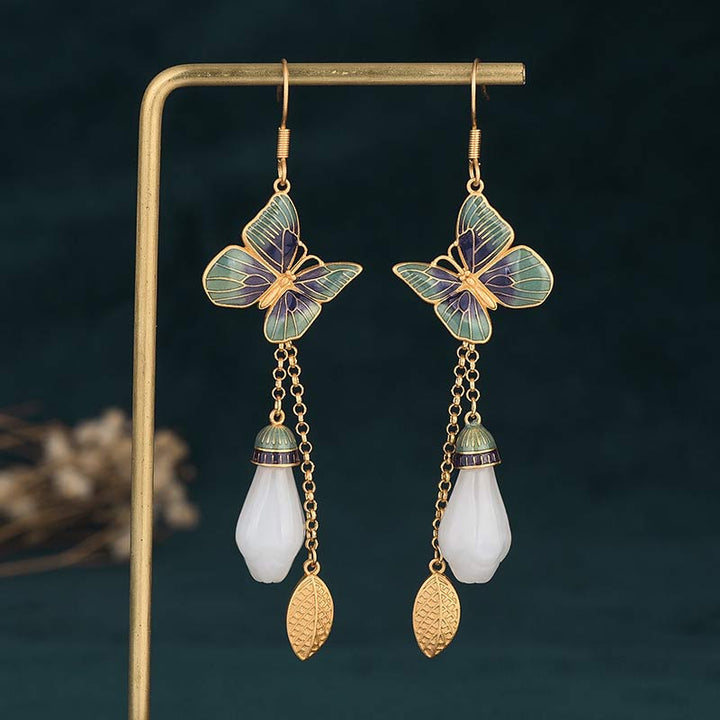 Pendientes de la fortuna de jade blanco FengShui de Buddha Stones