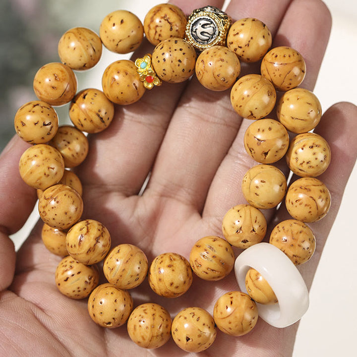 Pulsera de doble envoltura con Buddha Stones tibetanas, oro púrpura Natural, rata, Bodhi, semilla, riqueza