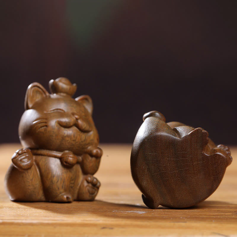 Buddha Stones Mini lingote de sándalo verde gato de la suerte tallado decoraciones de escritorio de paz - image 7