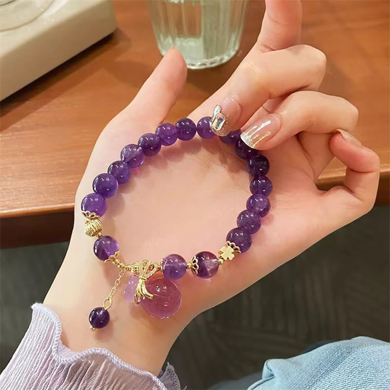 Pulsera positiva con dije para bolsa de dinero con cristal de amatista natural y Buddha Stones