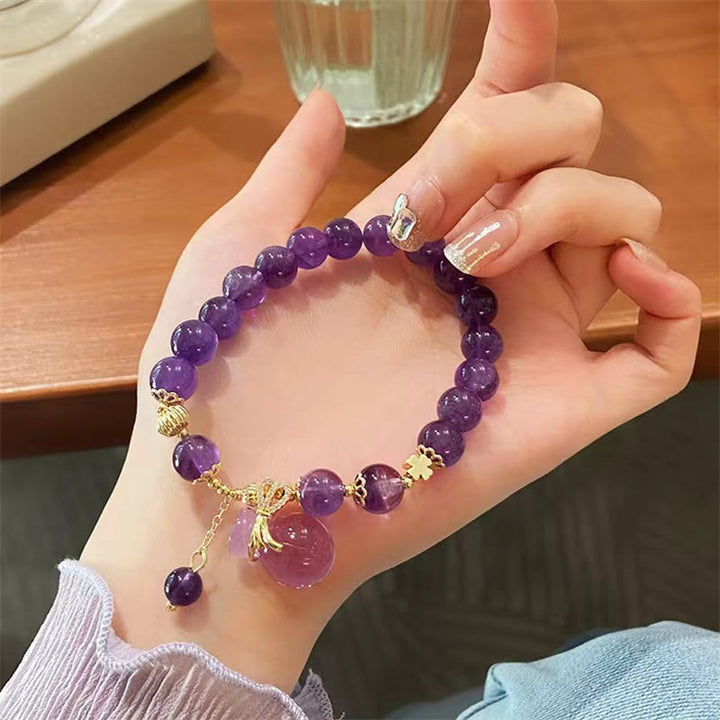 Pulsera positiva con dije para bolsa de dinero con cristal de amatista natural y Buddha Stones
