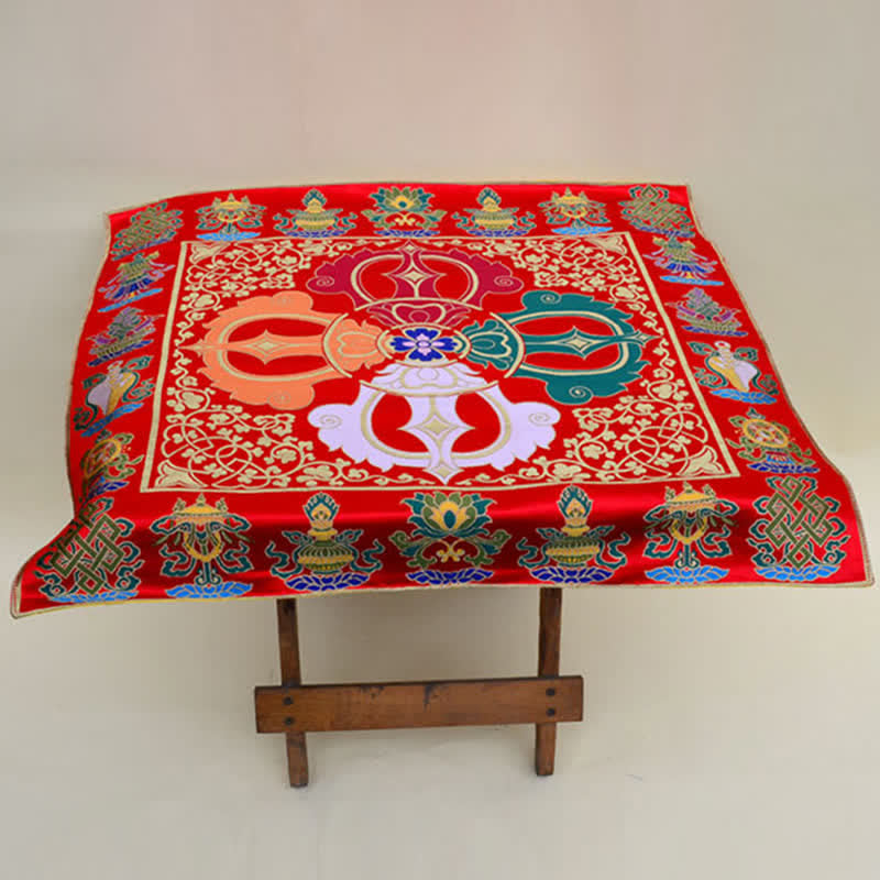 Tapete para altar de oración con nudo sin fin, tapete para meditación curativa, 8 símbolos auspiciosos, camino de mesa