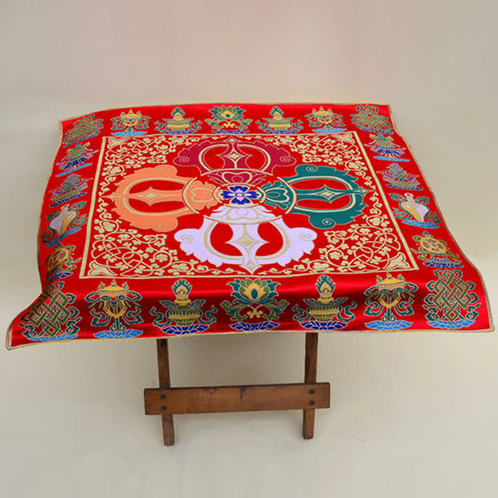 Tapete para altar de oración con nudo sin fin, tapete para meditación curativa, 8 símbolos auspiciosos, camino de mesa