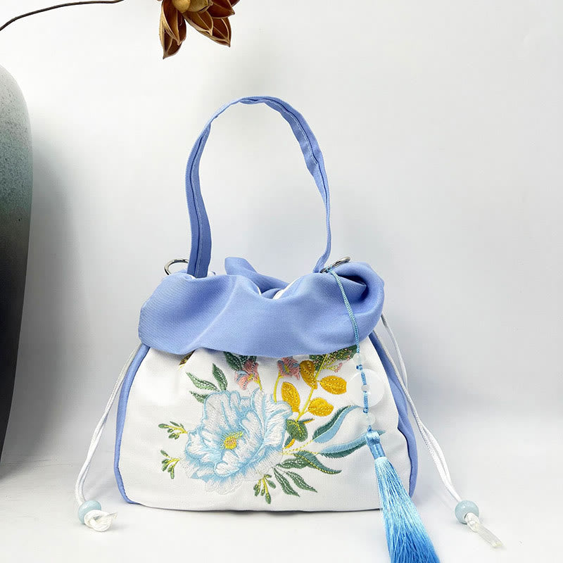 Buddha Stones Suzhou Bordado Camelia Magnolia Peonía Loto Seda Bolso Bandolera Bolso Bandolera Bolso