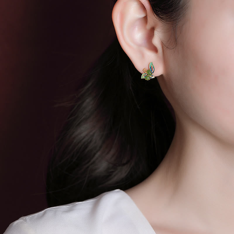 Pendientes curativos de la suerte de mariposa de jade cian natural chapado en plata de ley 925 con Buddha Stones