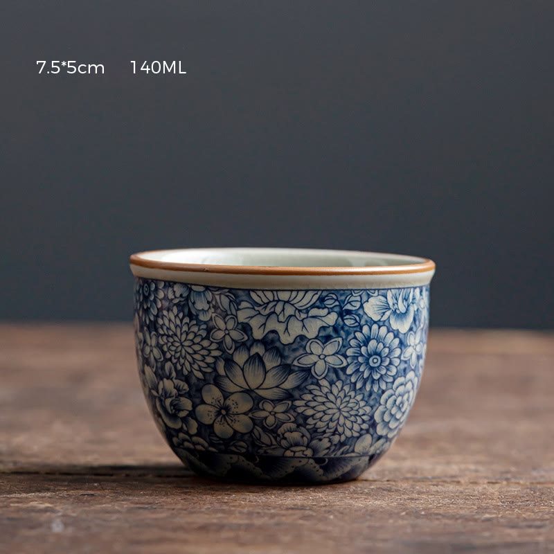 Tazas de té de cerámica con diseño de crisantemo, loto azul, flor de melocotón, Buddha Stones, tazas de té de Kung Fu