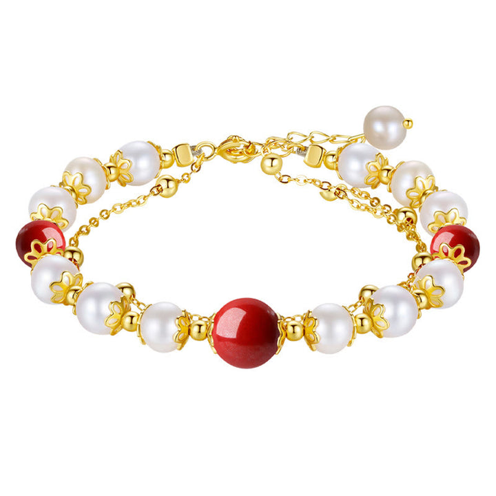 Pulsera de cadena de doble capa con cuentas de sabiduría de cinabrio y perlas de plata de ley 925 con Buddha Stones - image 9
