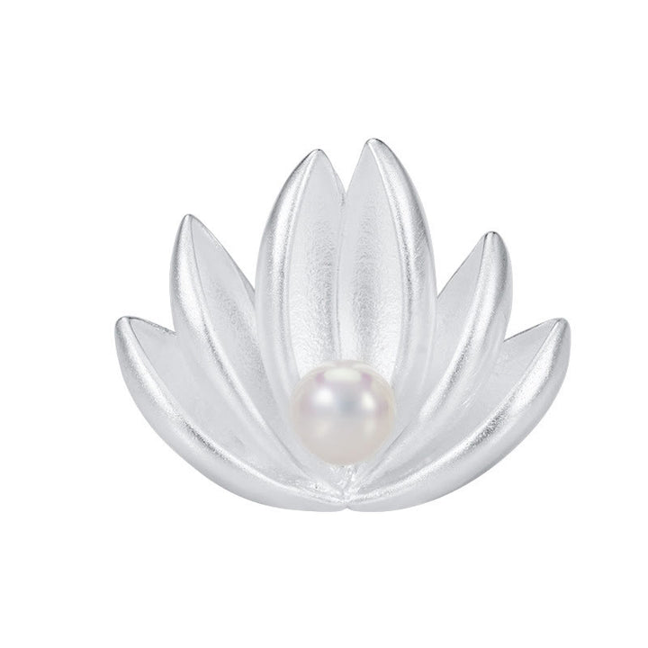 Broche de nuevo comienzo con perlas de flor de loto plateado de Ley 925 con Buddha Stones