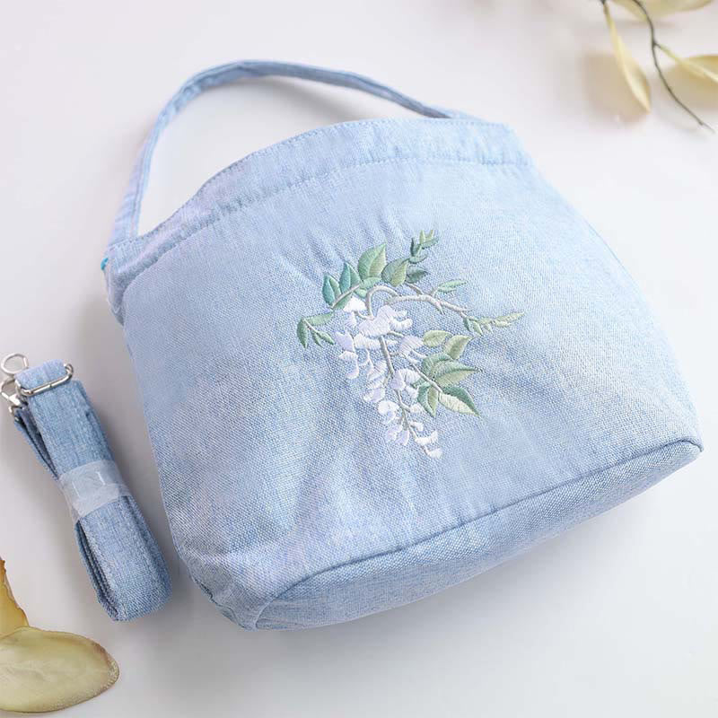 Buddha Stones, glicina, ciruela, loto, flor de cerezo, algodón, lino, lona, bolso cruzado, bolso de hombro