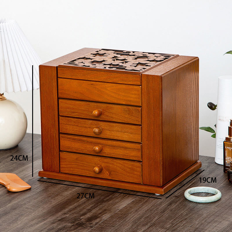 Caja de almacenamiento de joyería de madera de gran capacidad Vintage con Buddha Stones con espejo