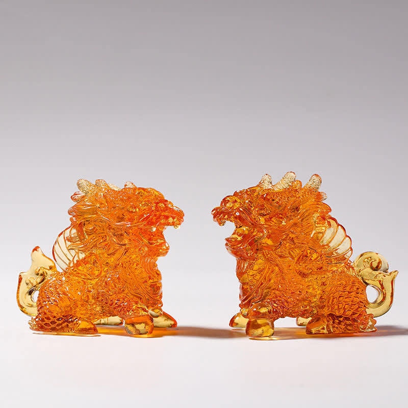 Buddha Stones Feng Shui Kirin, pieza de arte de cristal Liuli hecha a mano, decoración para el hogar y la Oficina - Oro - Un par - image 5