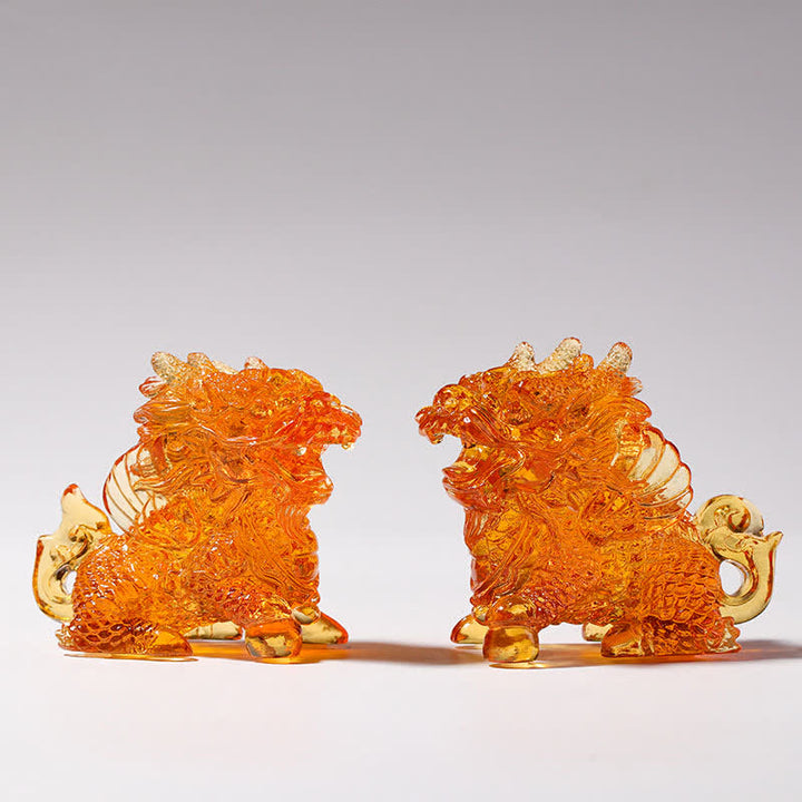 Buddha Stones Feng Shui Kirin, pieza de arte de cristal Liuli hecha a mano, decoración para el hogar y la Oficina - Oro - Un par - image 5