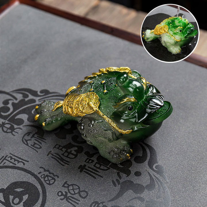 Buddha Stones que cambian de Color, FengShui, riqueza, rana de la suerte, moneda de cobre, té, mascota, estatuilla de resina decorativa - Verde - 15,5 x 7,5 cm - image 10