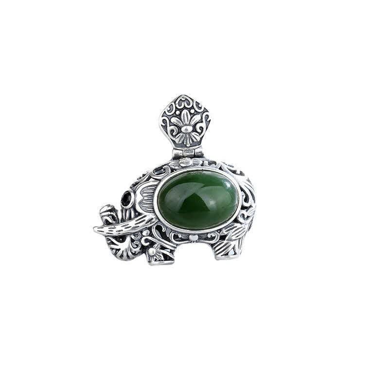 Colgante de plata de ley 925 con diseño de elefante de jade cian hetiano