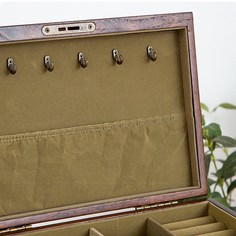 Caja de joyería de madera maciza retro con Buddha Stones, caja de almacenamiento de joyería de madera de cuatro capas