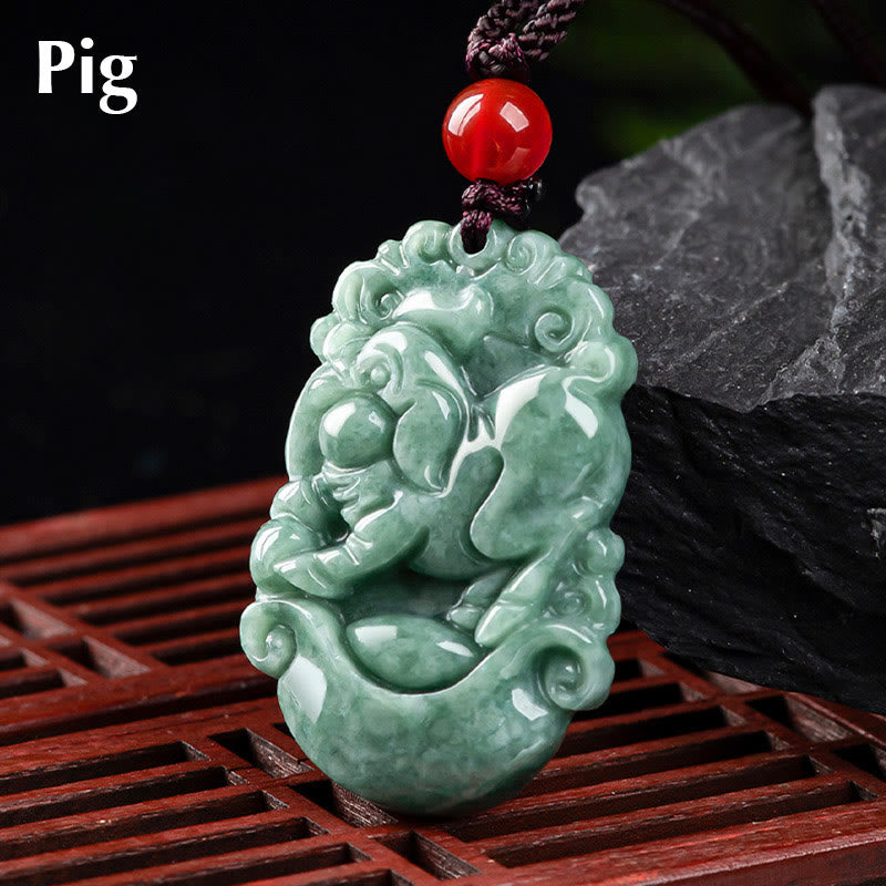 Colgante de collar de prosperidad del zodíaco chino con Buddha Stones de jade natural 12 - Cerdo - image 25