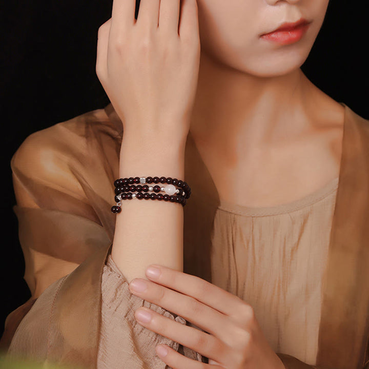 Pulsera de triple vuelta con protección para ojos de gato, granate natural, plata de ley 925 con Buddha Stones - image 9