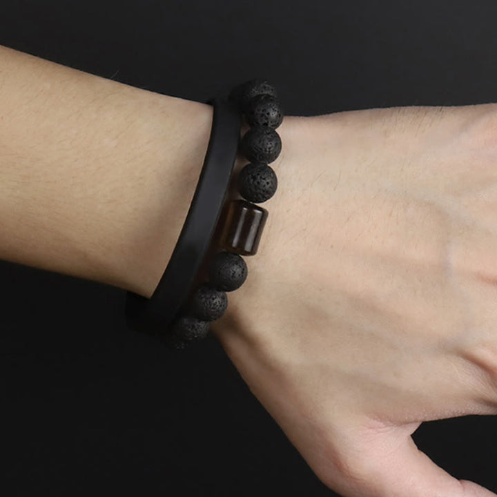 Pulsera curativa con soporte de ojo de tigre, madera de ébano, roca de lava , Buddha Stones