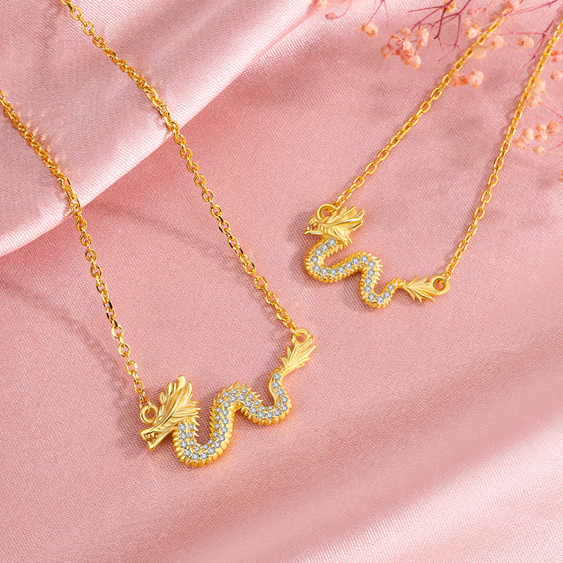 Buddha Stones de Plata de Ley 925, colgante de cadena de la suerte del Año del Dragón, dragón dorado auspicioso - image 4