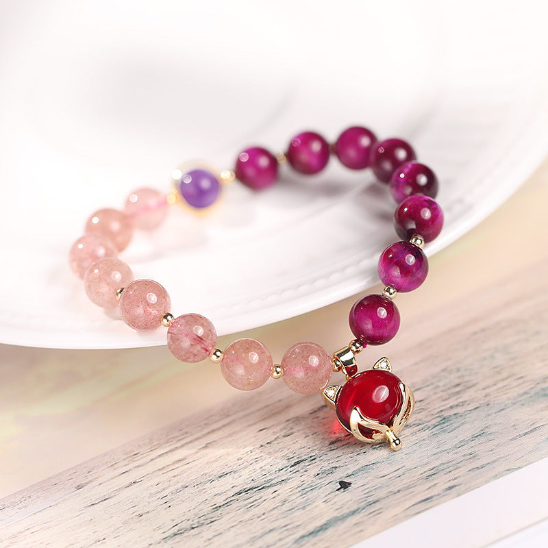 Pulsera de amor Pixiu de cuarzo fresa natural con Buddha Stones