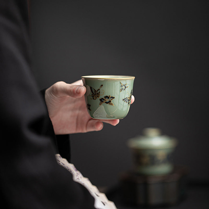 Taza de té de Buddha Stones, flor de mariposa, loto, pez Koi, flor de ciruelo, taza de té de Kung Fu, 100ml