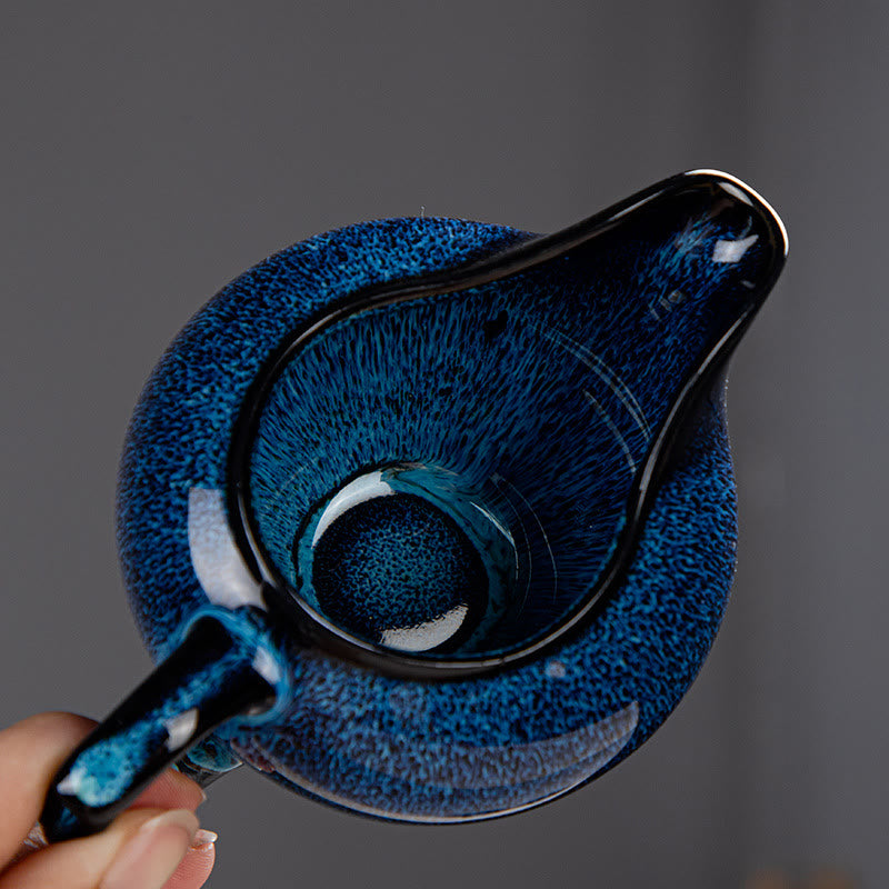Juego de caja con bolsa de regalo portátil, tetera de cerámica de té Gongfu chino, Color degradado en azul, Buddha Stones