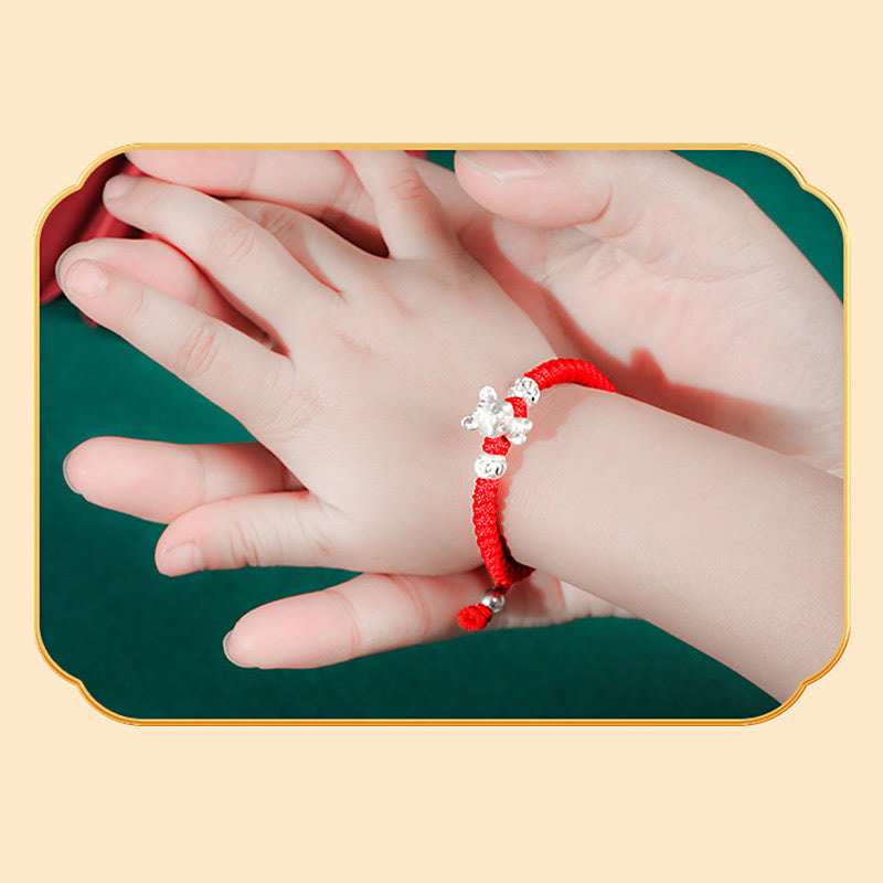 Pulsera para niños hecha a mano con cuerda roja del zodíaco chino de plata de ley 999 con Buddha Stones - image 5