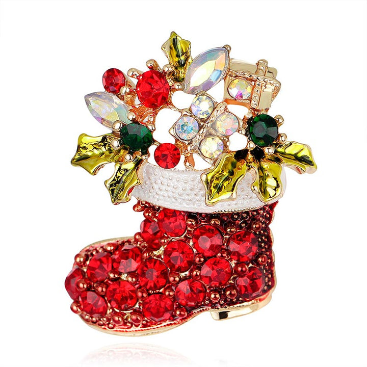 Broche navideño de cristal con diamantes de imitación multicolores