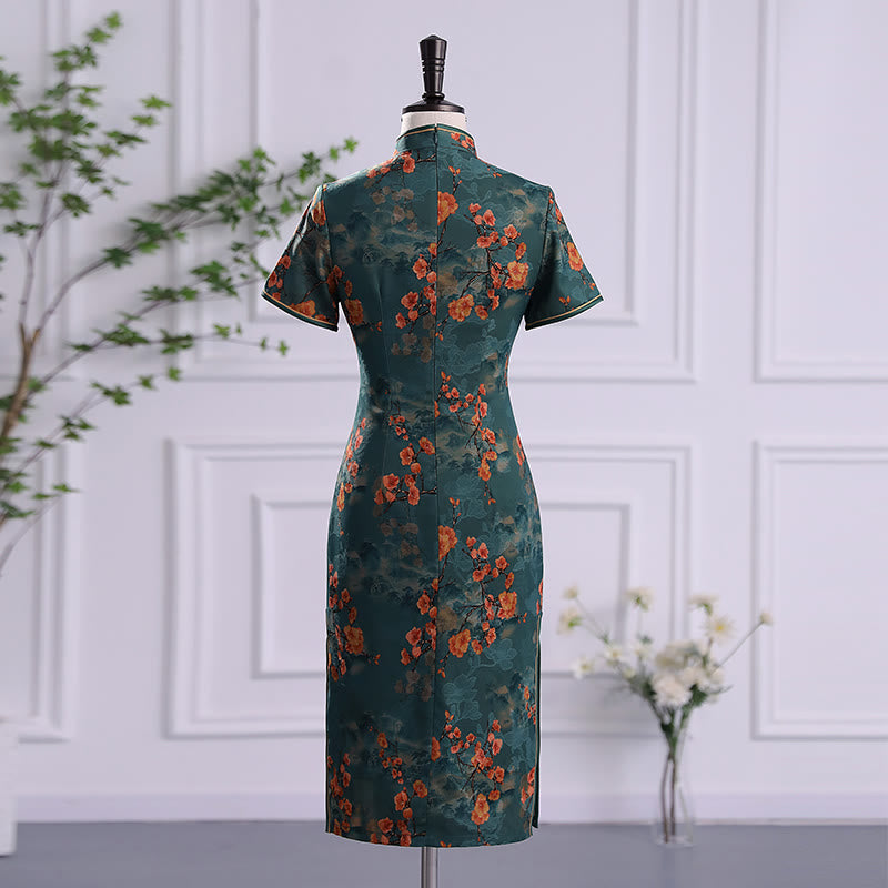 Vestido Cheongsam para mujer con estampado de plumas de peonía y flor de loto Retro con Buddha Stones - image 2
