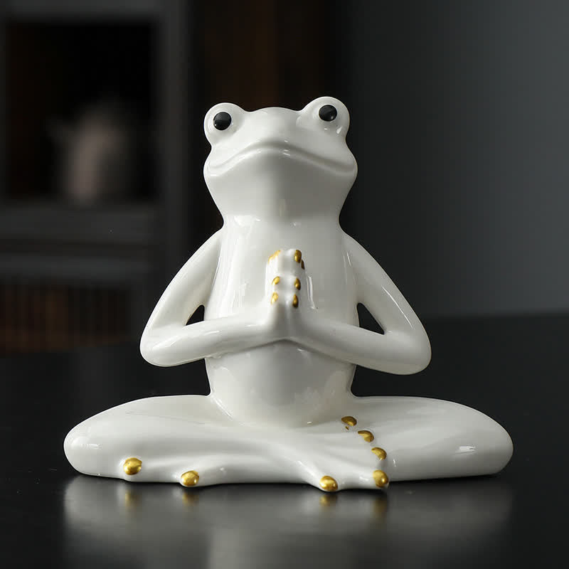Decoración de estatua de rana Zen de cerámica meditando - Rana rezando - Blanco - image 3