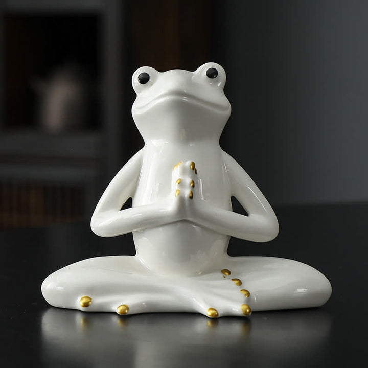Decoración de estatua de rana Zen de cerámica meditando - Rana rezando - Blanco - image 3