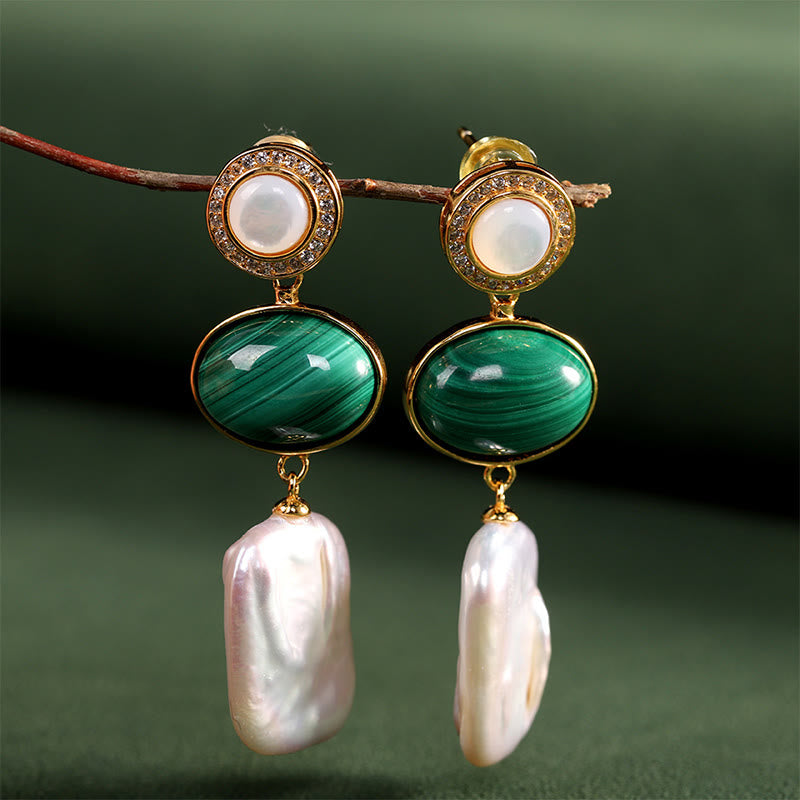 Pendientes colgantes de sabiduría curativa de malaquita, Perla Barroca Natural de Plata de Ley 925 con Buddha Stones