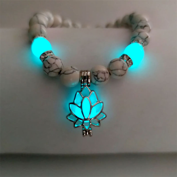 Pulsera de protección de loto con cuentas luminosas de piedra brillante turquesa tibetana de Buddha Stones