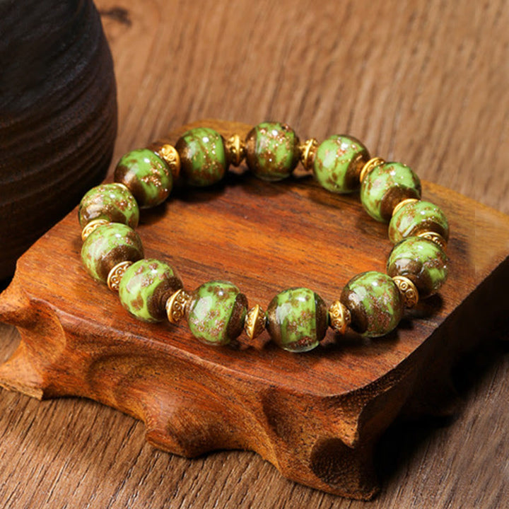 Pulsera de la fortuna con cuentas de cristal Liuli, dije de la familia de la bestia tragadora de oro con Buddha Stones - Verde - Versión simple - 12 mm - image 13
