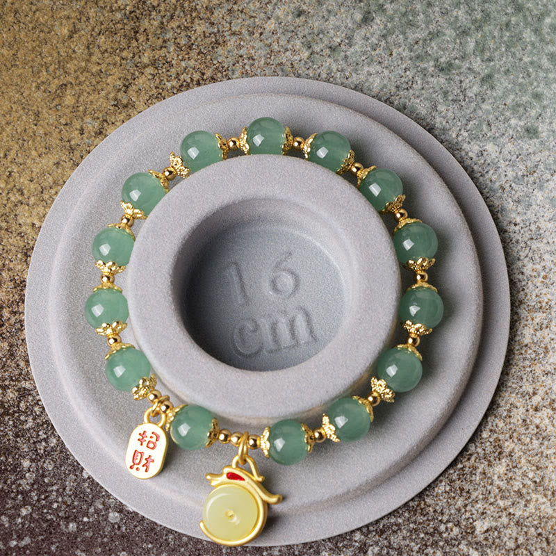 Buddha Stones Año del Dragón Ágata Roja Aventurina Verde Hebilla de la Paz Personaje Fu Pulsera de la Fortuna de la Suerte