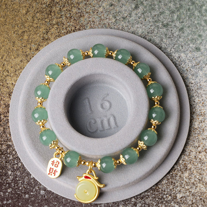 Buddha Stones Año del Dragón Ágata Roja Aventurina Verde Hebilla de la Paz Personaje Fu Pulsera de la Fortuna de la Suerte