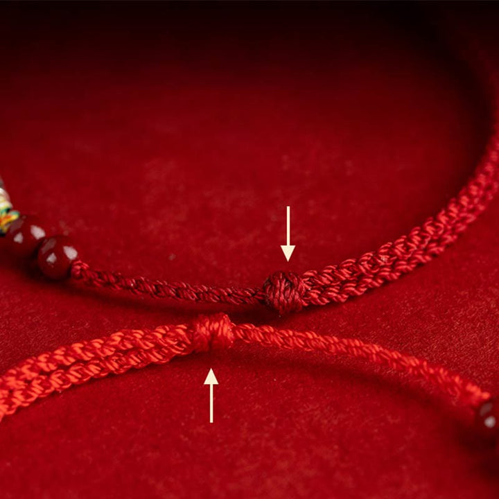 Pulsera tobillera trenzada hecha a mano con cuentas de cinabrio y pez Koi de plata de ley 925 con Buddha Stones - image 16