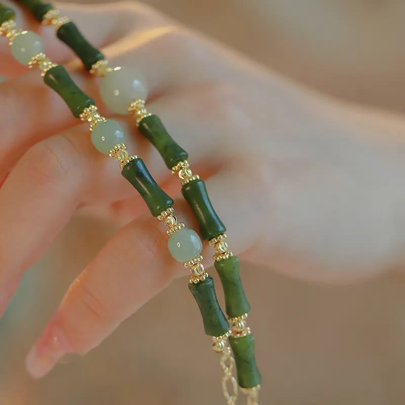Pulsera de cadena de fuerza de la suerte de bambú con cuentas de vidrio de Buddha Stones