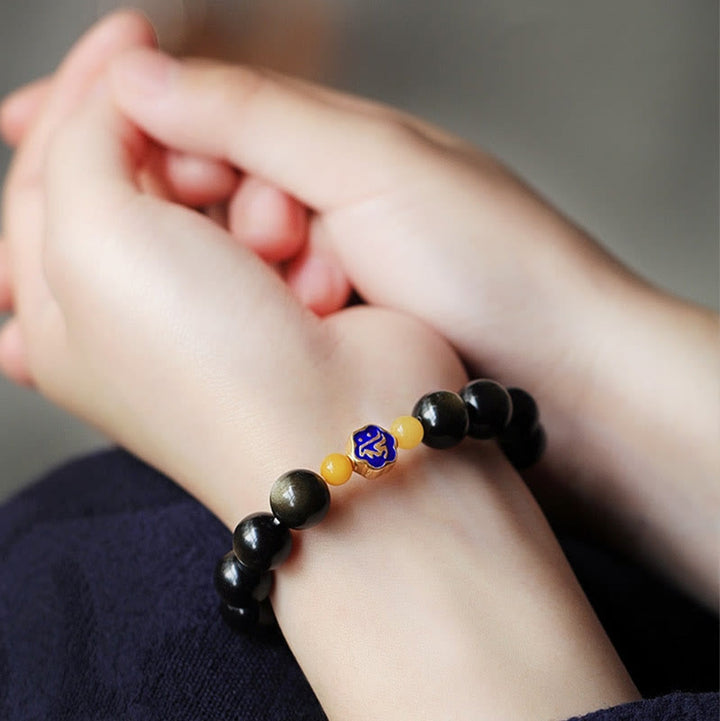 Pulsera de protección de la riqueza, Plata de Ley 925 con Buddha Stones , zodíaco chino, Buda natal, brillo de oro Natural, obsidiana, ámbar - image 11