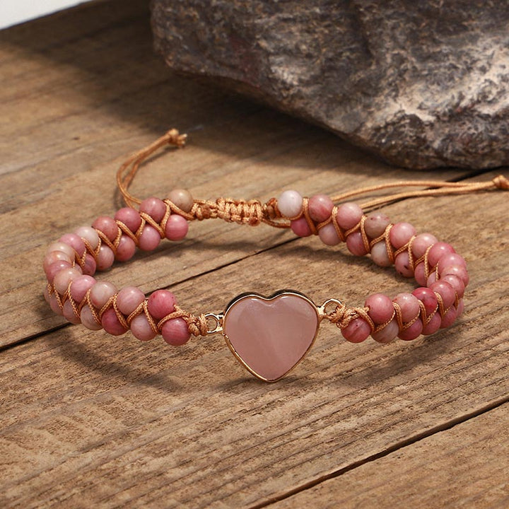 Pulsera curativa de corazón de amor de rodonita natural