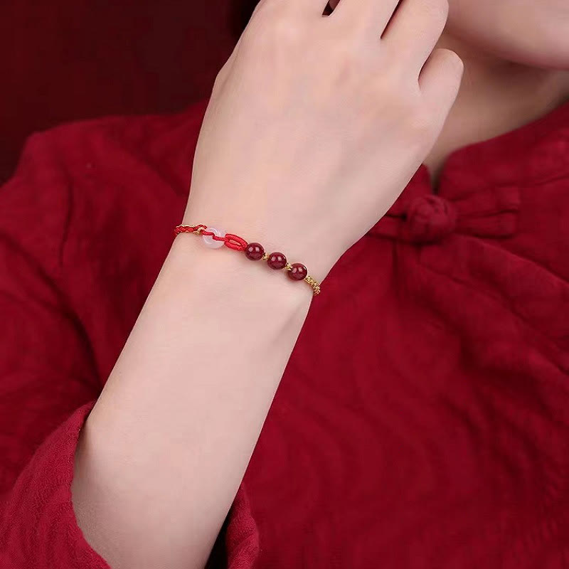 Pulsera de bendición con hebilla de paz de jade cinabrio natural con Buddha Stones