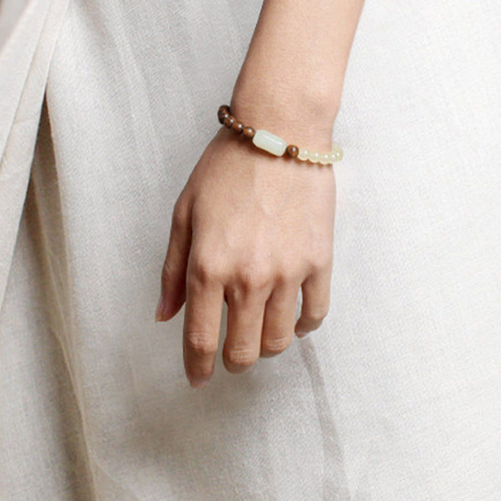 Pulsera de la abundancia de la suerte de sándalo de jade con Buddha Stones