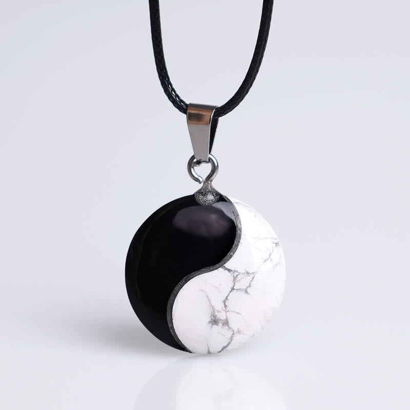 Buddha Stones Natural obsidiana negra turquesa blanca Yin Yang transformación collar con colgante de cuerda