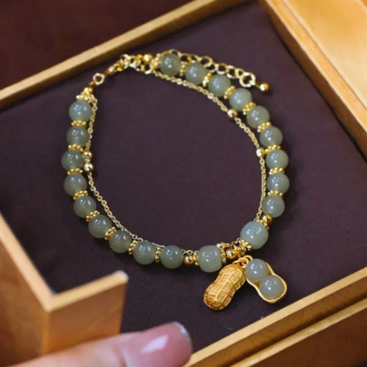 Pulsera con cuentas de la suerte, con Buddha Stones, hoja de jade, Ginkgo, tulipán, cacahuete, Fu - Cacahuete y Jade - image 13